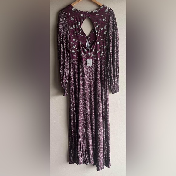 NEW Free People Women Love Story Maxi Dress Raisin Combo Burgundy Brown Floral M - Picture 11 of 16